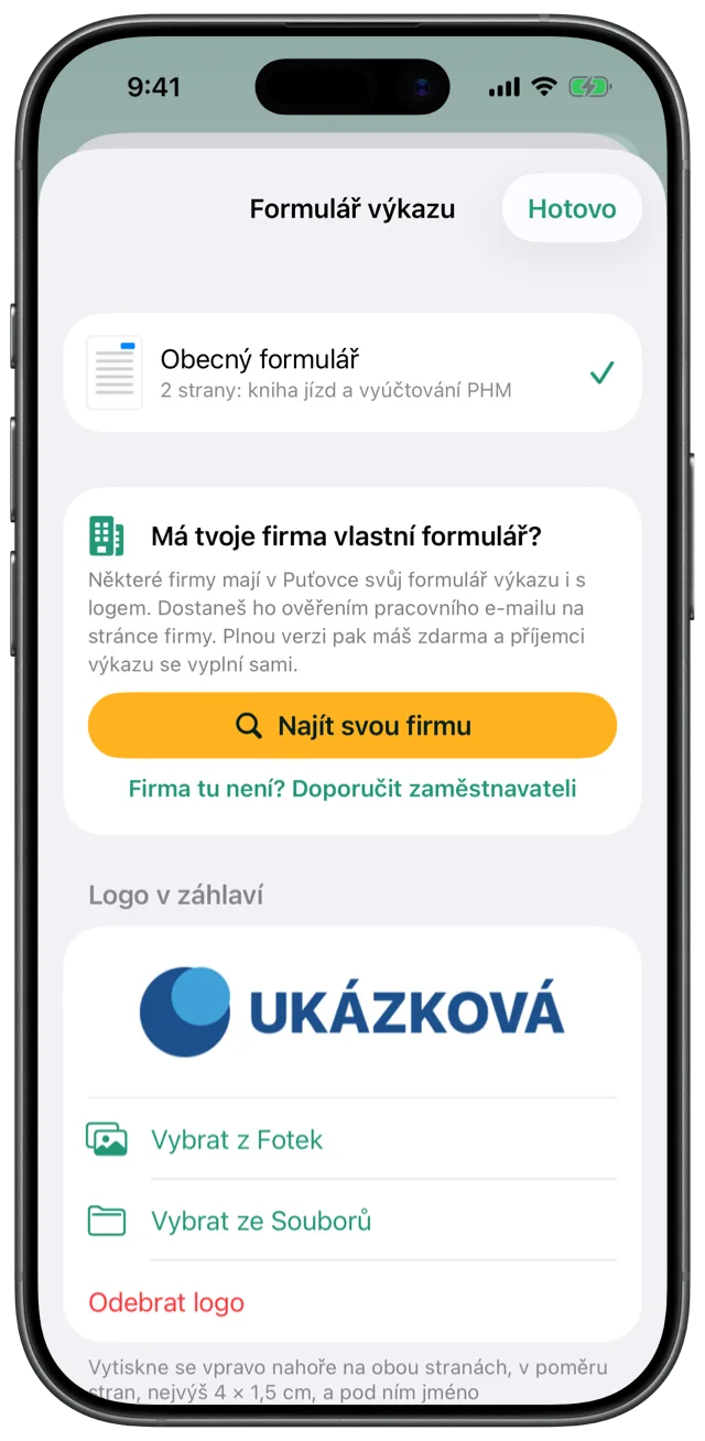 Výkaz s logem tvé firmy — Puťovka