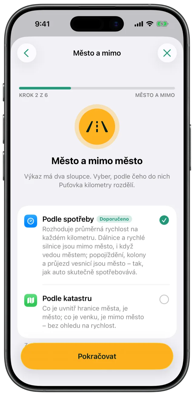 Město a mimo město podle spotřeby — Puťovka